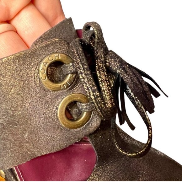 Coach High Heels Size 7.5 Brown Leather Indie Grunge Studded Metallic Steam Punk - Picture 5 of 14